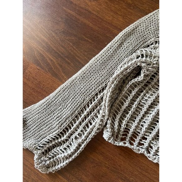 Shein Women’s Open Knit Sweater Small S Beige Oversized Mesh Long Sleeve Top - Picture 2 of 4